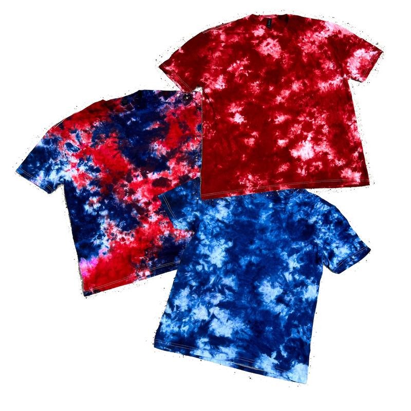 FREEDOM Red White Blue Hand Dyed Tie Dye T-Shirt Casual 100% Cotton True to Size Summer Casual Short Sleeve Crew Neck - Beach, Comfort