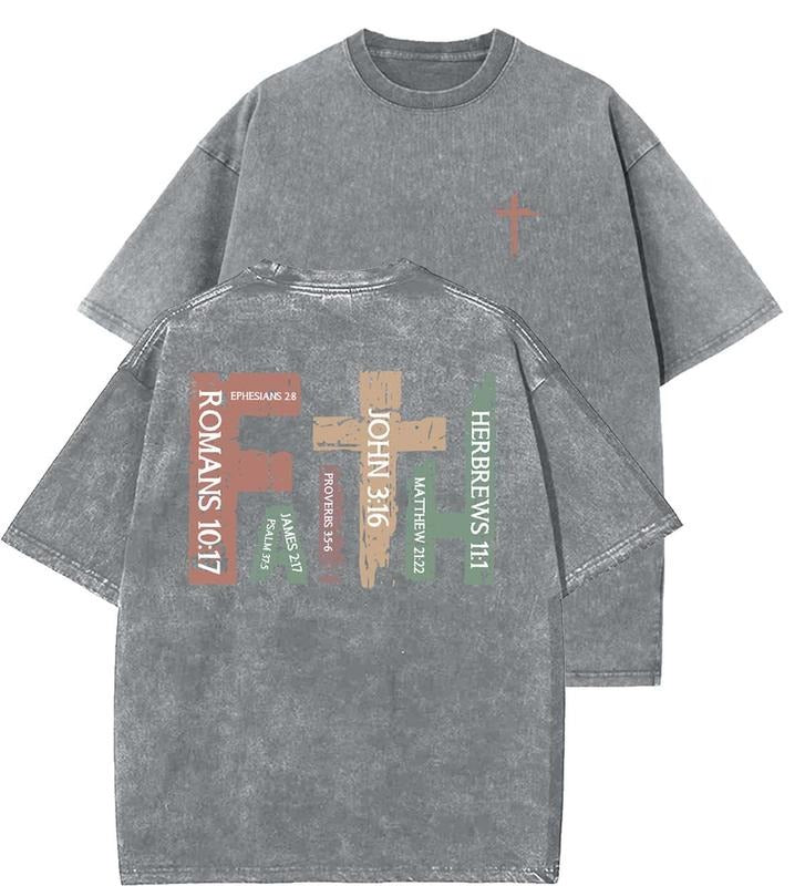 Faith Unisex Washed T-Shirt, Christian t shirts, Vintage 90s Graphic Tee, Gift Top Womenswear Cotton