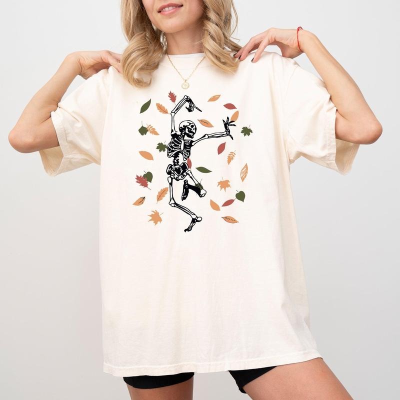 Fall Leaves, Skeleton, Ghost, Witch, Skull, Funny, Spooky, Aesthetic, Meme, Halloween, Costume, Tshirt, Women's, Comfort Colors Tee, Spooky, Tshirt, Witch, Pumpkin, Ghost, Skeleton