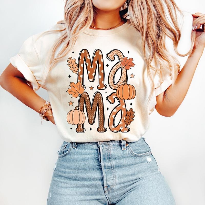Fall Mama T-Shirt, Autumn Pumpkin T-Shirt, Retro Fall T-Shirt, Fall Doodle Letters, Fall Vibes T-Shirt, Pumpkin Spice T-Shirt