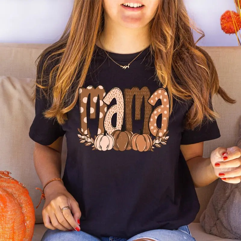 Fall Mama T-Shirt, Spooky Mama Shirt, Halloween Mom Tee, Halloween Pumpkin Tee, Halloween Gift Shirt For Mama, Thanksgiving Mama T-Shirt, Pumpkin Spice Lovers.