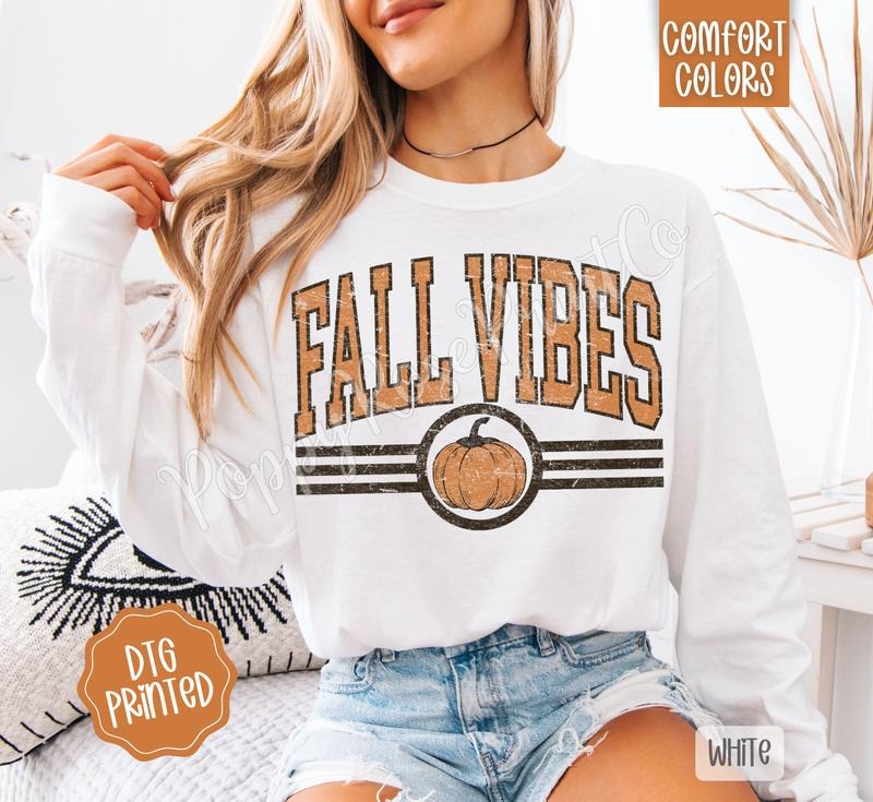 Fall Vibes Comfort Colors Long Sleeve T-Shirt, Cute Women's Autumn Tee style 02