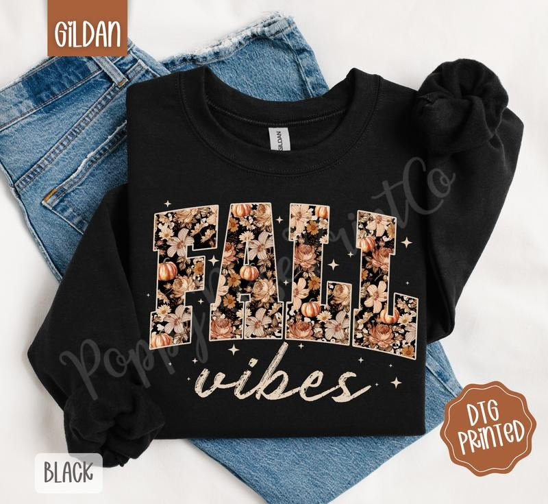 Fall Vibes Sweatshirt, Trendy Women's Autumn Crewneck