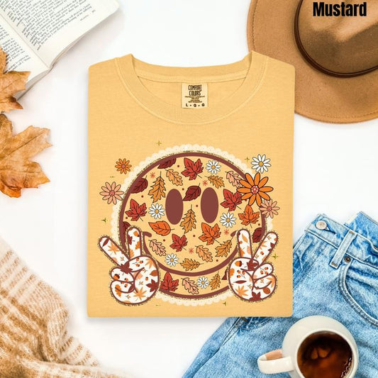 Falling Leaves Happy Face Comfort Colors T-Shirt 'NLB'