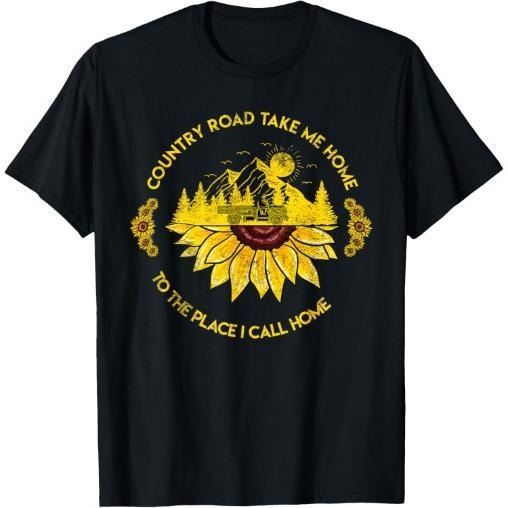 Farm Sunflower Road Take Me Home Country Funny Farmer Gift T-Shirt Made in USA