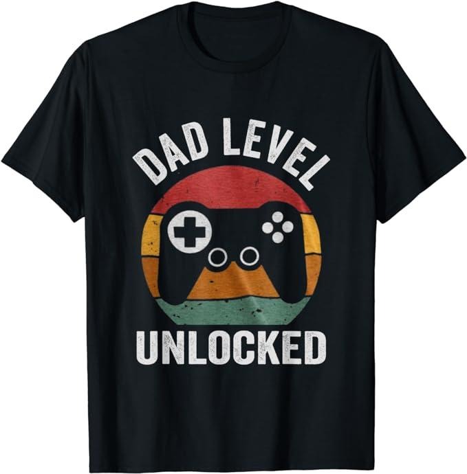 Father's Day T-Shirt, Gifts For Dad, Funny New Dad Shirt Dad Level Unlocked day Tee Shirt Gaming T-Shirt Menswear Top
