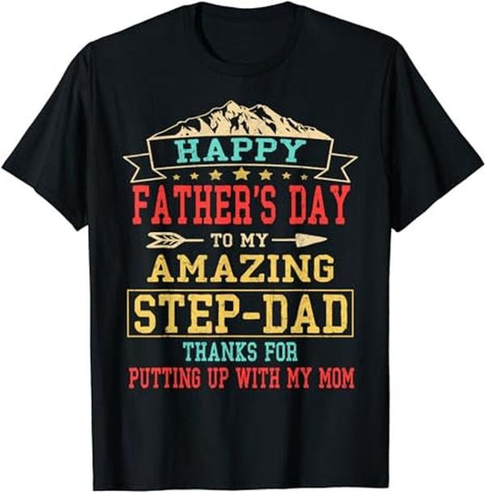Father's Day T-Shirt, Gifts For Stepdad, Happy Father's Day Step-Dad T-Shirt Menswear Fashion Casual Cotton