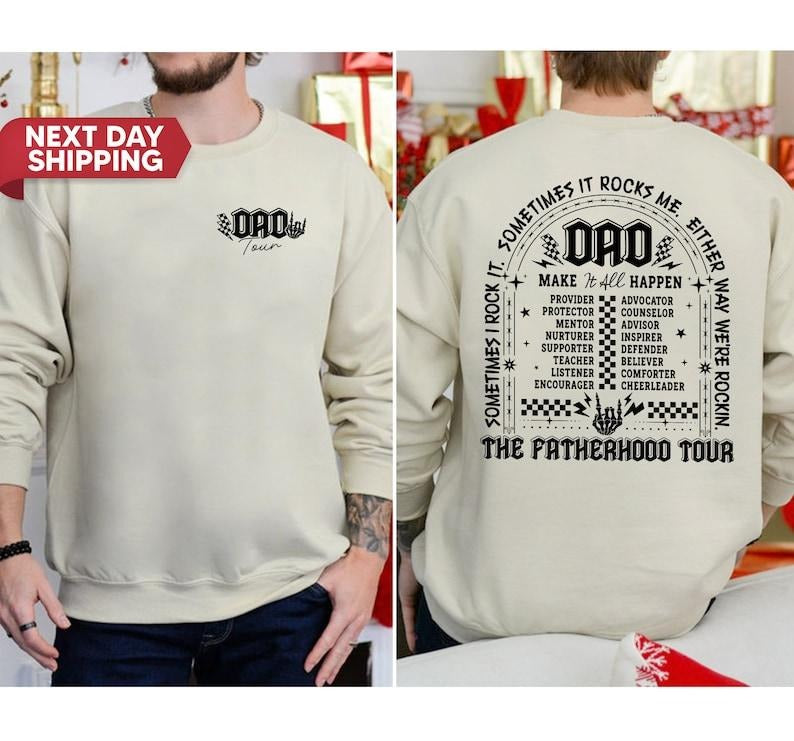 Fatherhood Tour, Sometimes I Rock It Sometimes It Rocks Me Shirt, Dad Life Shirt, Fathers Day Gift, Funny Fatherhood T-Shirt, Dad Rock Tour Hoodie, T-shirt and sweater 2 sides