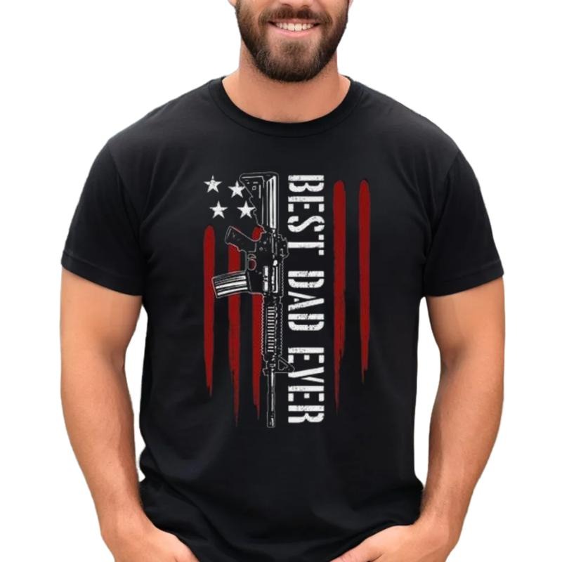 Fathers Day Gift For Dad From Son Daughter, B*St Dad Ever Tshirt, American Flag Patriotic T Shirt, girl Daddy Tee, Short Sleeve Crew Neck Top, Classic Streetwear Men's Letter Print Round Neck Tee funny father day t-shirt