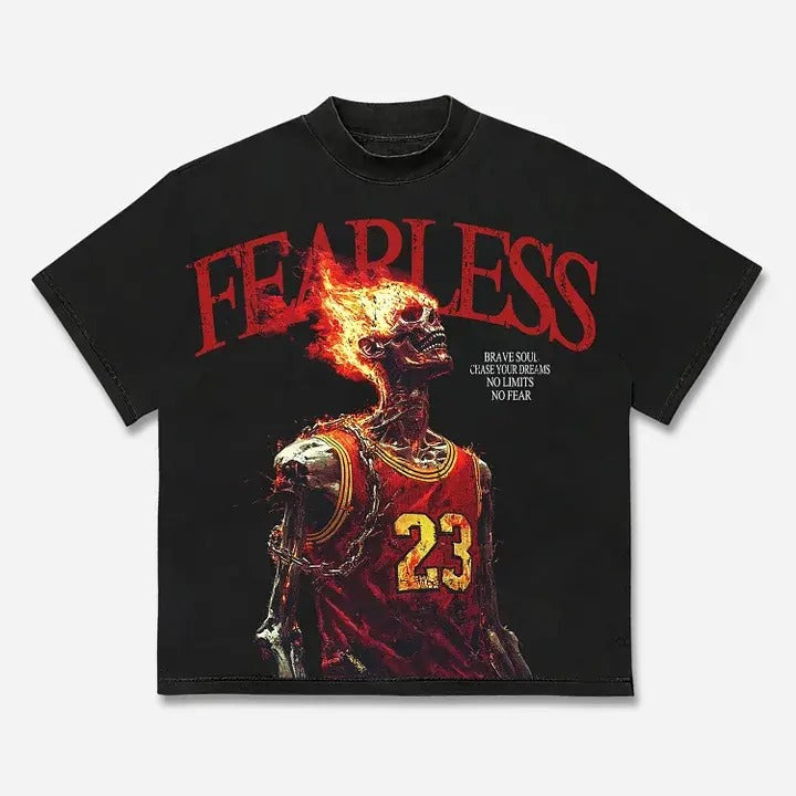Fearless Skull Basketball Player Print Cotton T-shirt Graphic Casual Cotton Short Sleeve Crewneck Men's Gift Top for Streetwear Wear - Polyester