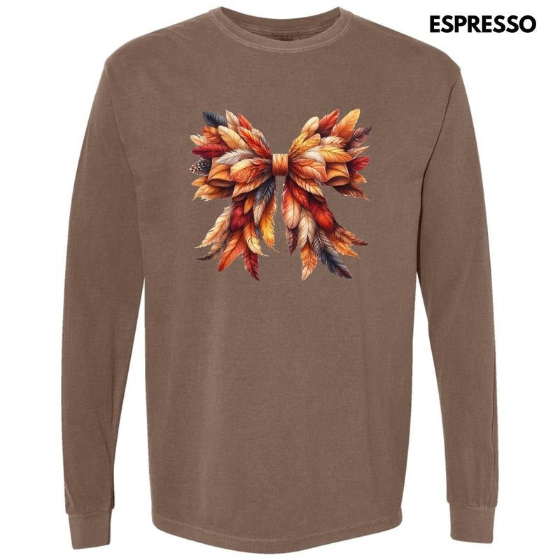 Feather Autumn Bow Long Sleeve Comfort Colors T-Shirt 'NLB'
