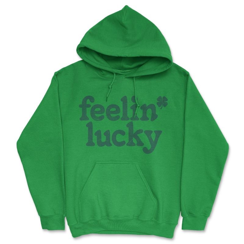 Feelin Lucky Unisex Hoodie Funny St Pattys Days Parade Four Leaf Clover Luck Joke Hooded Sweatshirt Funny Hoodies Saint Patrick's Day Hoodie Novelty Sweatshirt Green -