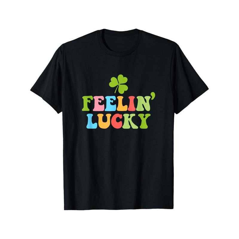 Feeling Lucky" Men's St. Patrick's Day T-Shirt - Colorful Clover Design, 100% Cotton, Short Sleeve, Casual Fit, Machine Washable, 180G Fabric Weight made in usa