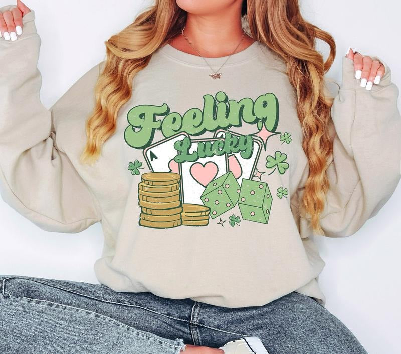 Feeling Lucky Sweatshirt, St Patricks Day Women Sweatshirt, Shamrock Sweatshirt, Lucky Shamrock Shirt, Irish Day Gift, Irish Clover Sweater