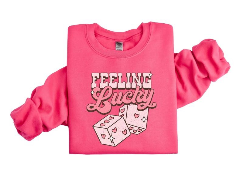 Feeling Lucky Valentine Sweatshirt, Retro Romantic Valentine's Day Gift, Dice Sweatshirt, Valentines Dice Shirt, Valentine Tee, Valentines Sweatshirt, Gifts For Her, Valentine's Day Ideas, Gifts For Valentines Day Fit Womenswear