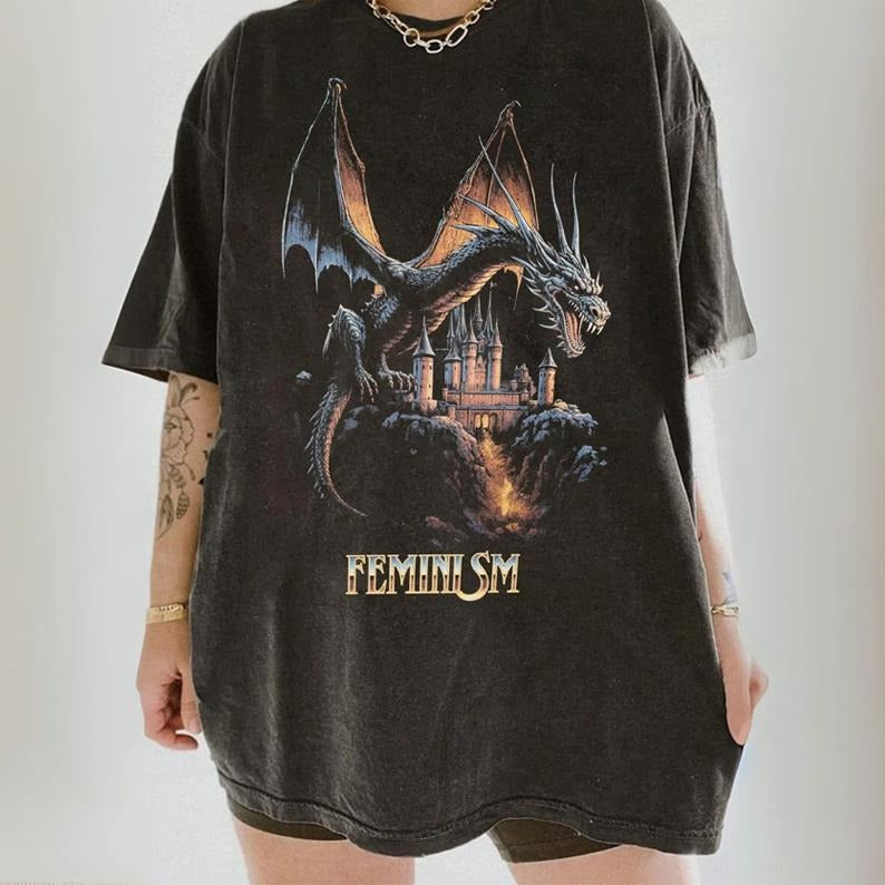 Feminism Dragon Shirt, Feminist Tee, Womens Rights Unisex Tshirt, Feminist Girl Vintage Tee, Fantasy Dragon Shirt Women, gift for her