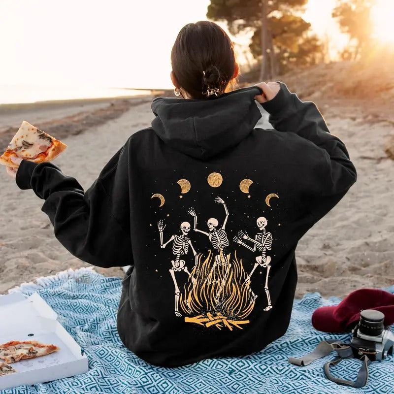 Festival Ready Dancing Skeletons Hoodie, S-5XL Perfect Witchy or Campfire Pullover in Multiple Colours, , Plus Size Gift T-shirt, sweater and Hoodie
