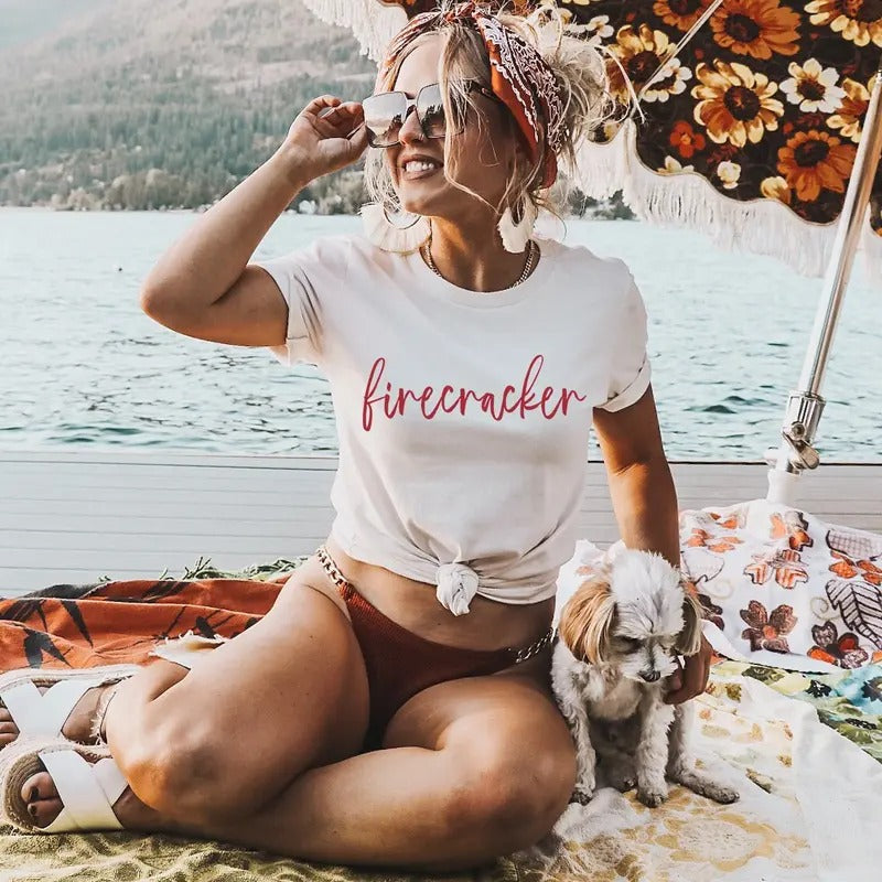 Firecracker 4th of July Shirt Women, Fourth of July TShirt Woman, Funny Patriotic Tee, 4th of July Outfit, Fireworks Memorial Day T-Shirts