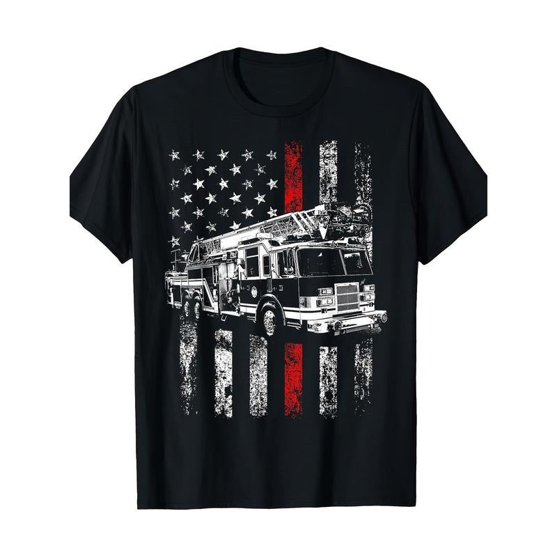 Fireman American Flag Thin Red Line Firefighter Shirt T-Shirt Made in USA