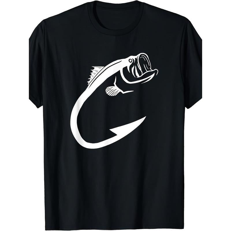 Fishing Lover T-Shirt - Minimal Art Cool Design, Comfortable Breathable, Soft, Casual Short Sleeve, Daily Wear, All Season, Black Made in USA