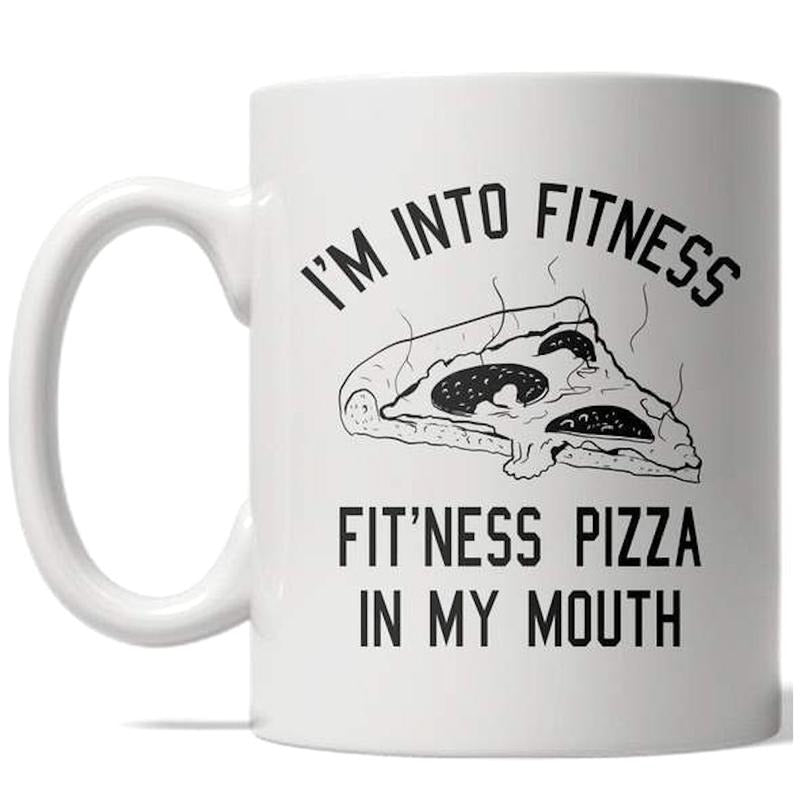 Fitness Pizza Mug Funny Workout Health Italian Food Coffee Cup - 11oz Funny Coffee Mugs Ceramic Printed Drinkware Cup