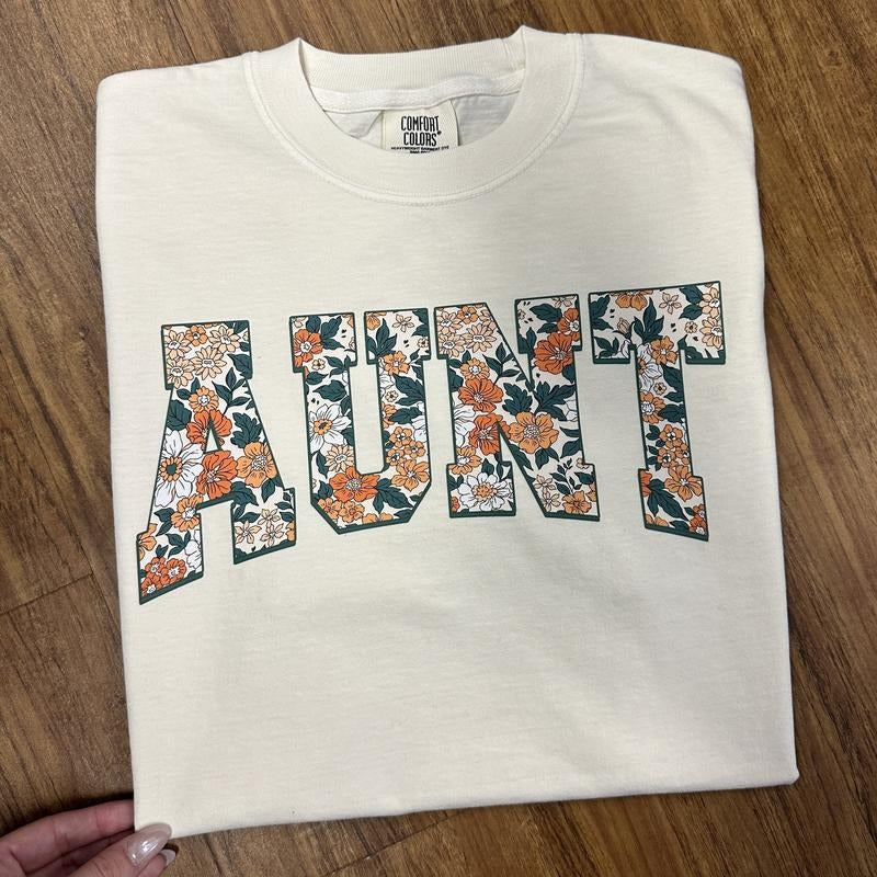 Floral Auntie Comfort Color T-Shirt