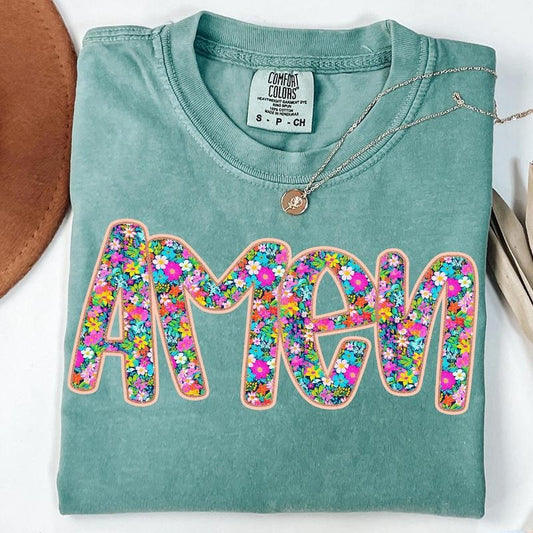Floral Glitter Amen t-shirt, Retro Amen tee, Preppy Easter t-shirt, Amen tee, Happy Easter, Jesus, Christian Easter, Bible Vers
