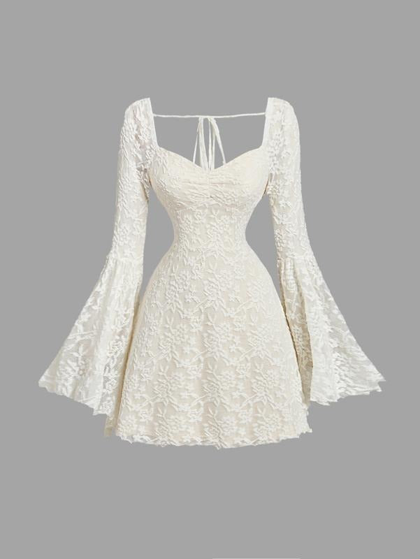 Floral Jacquard Mesh Gothic Dress Bell Long Sleeve A Line Vintage Dresses Casual Fabric Sundress Summer Outfits