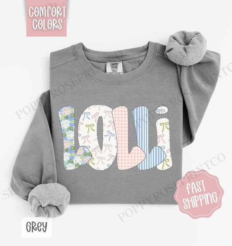 Floral Lolli Comfort Colors Sweatshirt, Cute Spring Grandma Sweater, Coquette Lolli Crewneck