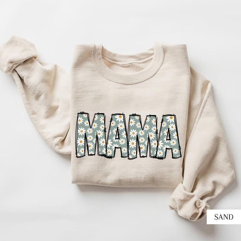 Floral Mama Sweatshirt - Cute Mother's Day Gift, Crewneck, Long Sleeve, Comfortable Pullover, Perfect for Grandma Womenswear