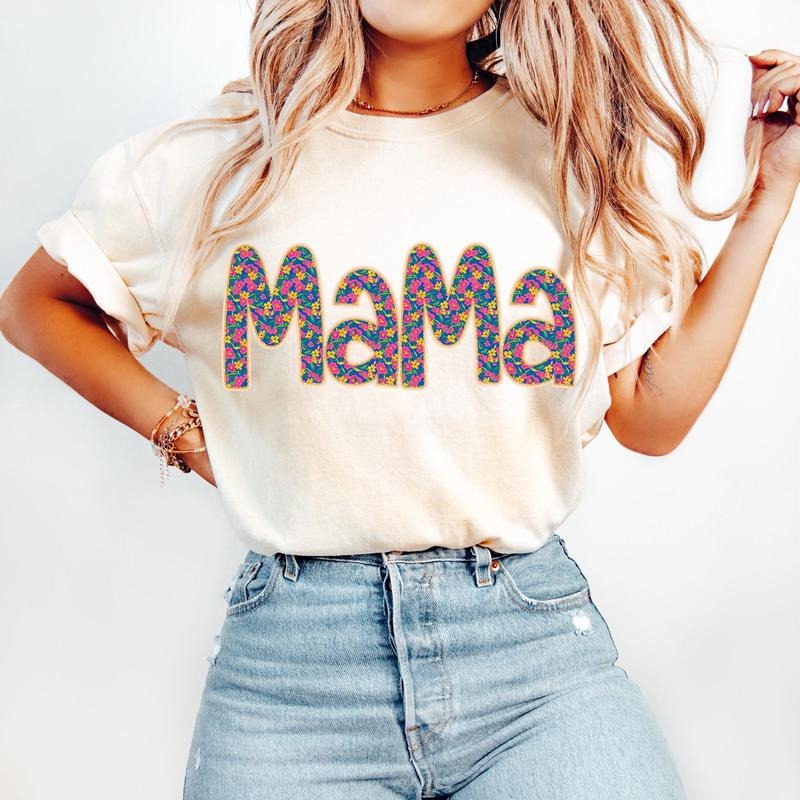 Floral Mama T-Shirt, Retro Mama T-Shirt, Preppy Mama T-Shirt, Mothers Day T-Shirt, Mama Varsity T-Shirt, Spring Floral T-Shirt, Gift for Mom, Mama T-Shirt