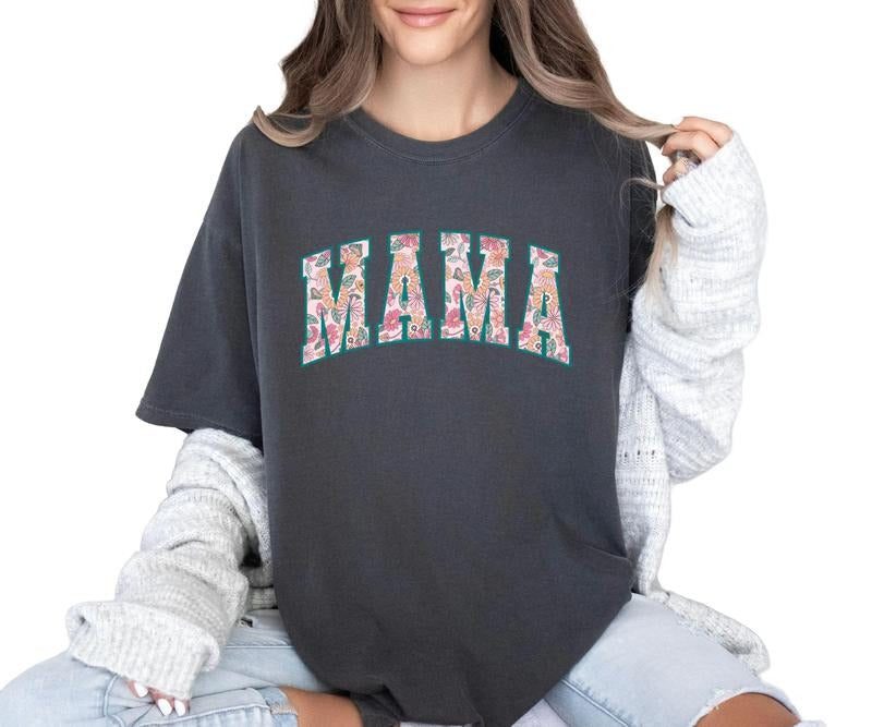 Floral Mama Teal Print Comfort colors Tee shirt