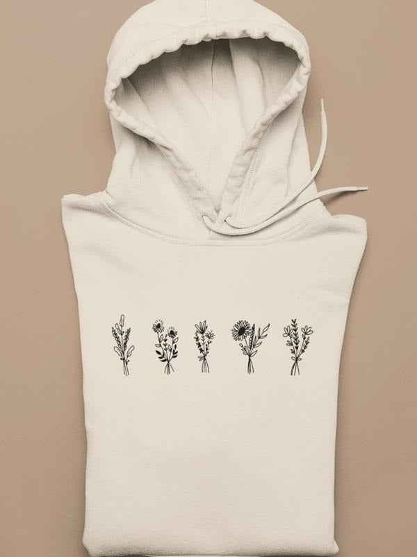 Flower Sweatshirt, Flower Hoodie, Women Hoodie, Sweatshirts Hoodies, Floral Gifts For Girlfriend Daughter And Women, Womenswear Sweaters, Casual Cotton Lady Pullover Tops For Comfort