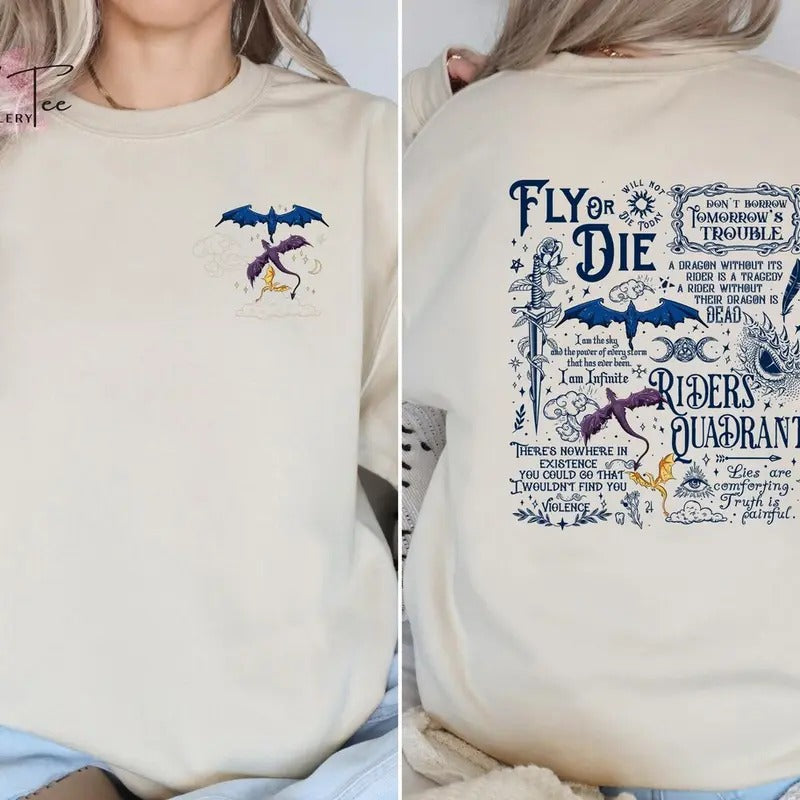 Fly or Die Sweatshirt, Dragon Sweater For Women, Romantsy Book Lovers Gifts, Dragon Rider Hoodie, Fourth Wing Hoodie, War College Sweat T-shirt, sweater and Hoodie