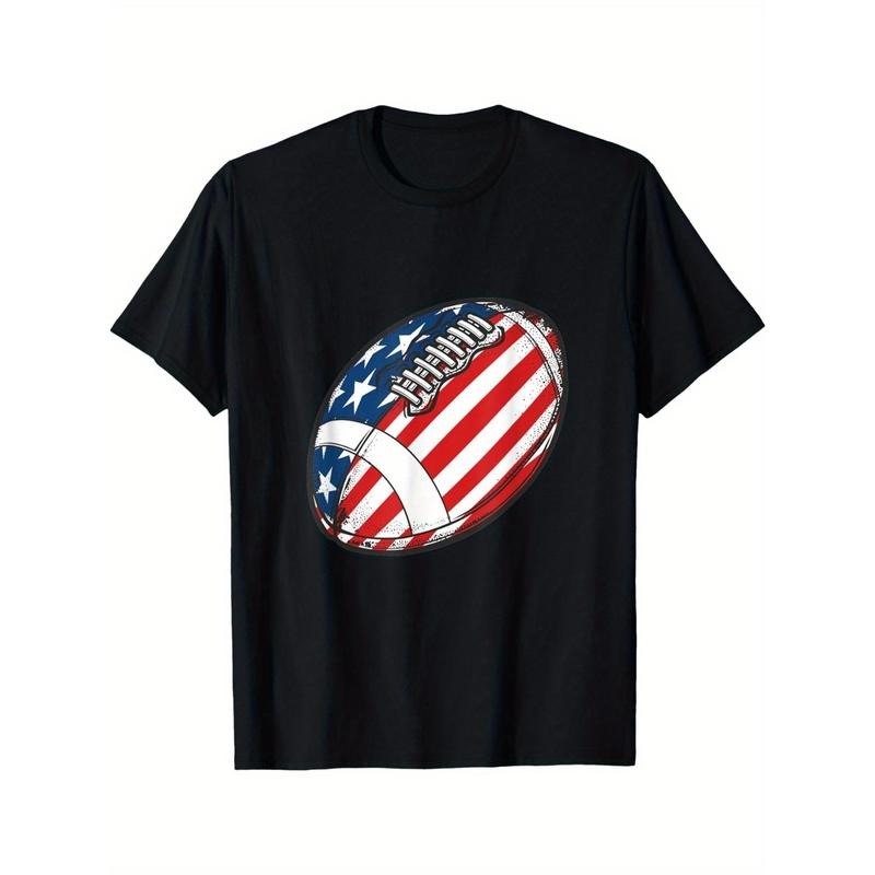 Football Ball American Flag U.S.A. Great Gifts Idea T-Shirt, Men Women Graphic Tee, Pure Cotton Short Sleeve T-Shirt - Breathable & Soft Round Neck Tee - Casual Everyday Wear made in usa