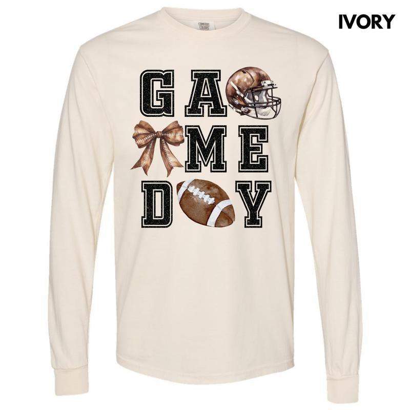 Football Game On FAKE Glitter Long Sleeve Comfort Colors T-Shirt 'NLB'