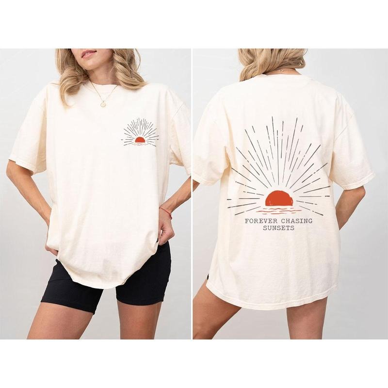 Forever Chasing Sunsets Shirts, Sunset Beach Shirt, Sunshine Shirt, Vacation Tee, Travel T-Shirt, Beach Vacation Outfits, Beach Lovers, Sunsets Shirt, Camping Women Top