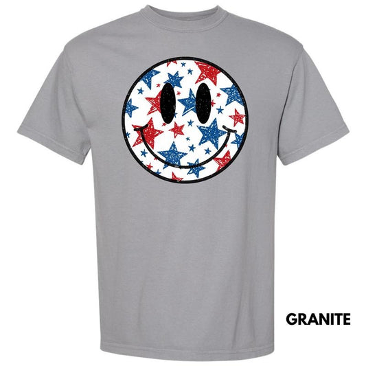 Fourth Of July Stars Happy Face Comfort Colors T-Shirt 'NLB'