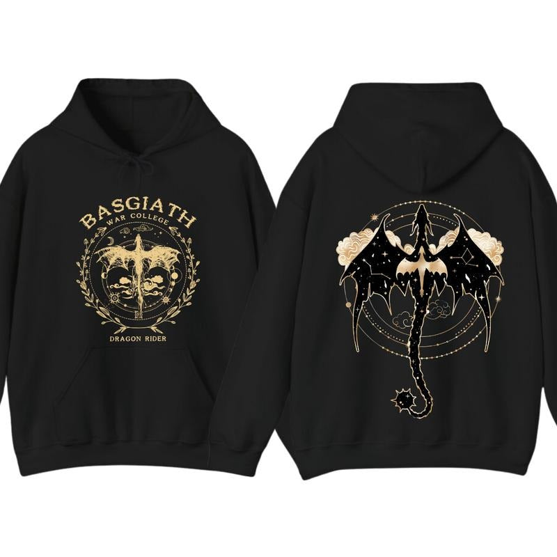 Fourth Wing Double Sided Hoodie Sweatshirt T-Shirt, Basgiath War College 2 Sided Shirt War College Gift Daily Outfit Unisex Novel Sweater Pullover Tee