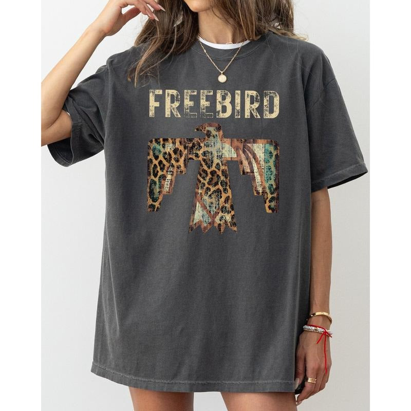 Free Bird, Western Thunderbird, Leopard Print, Concert Tee, Country, Rock Music Tshirt Comfort Colors T-Shirt