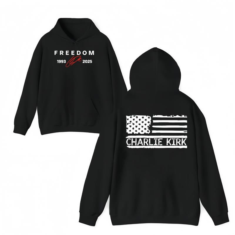 FreeDom Charlie Kirk Hoodie A True Patriot Graphic Pullover for Men & Women Long Sleeve USA Flag Shirt 1993-2025 Freedom Memorial Top