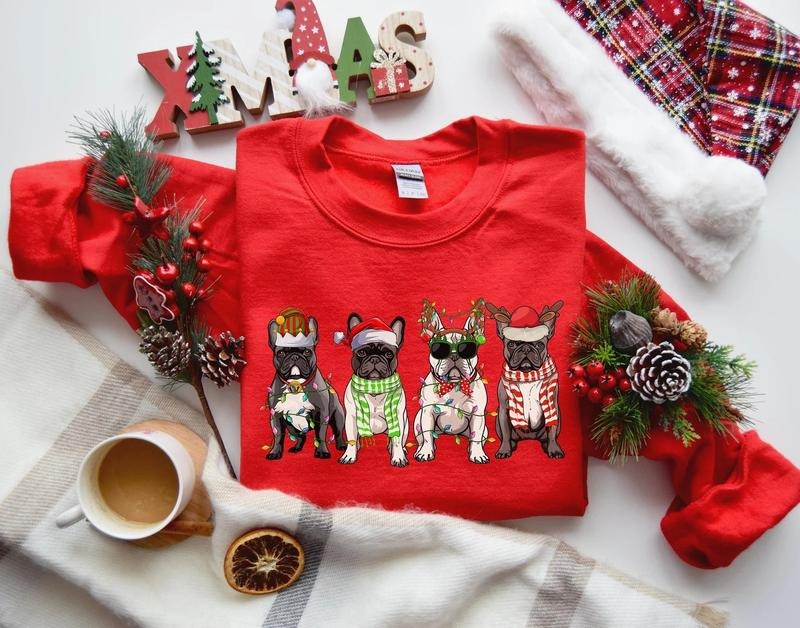 French Bulldog Sweatshirt, Dog Lover Gift, Holiday Sweaters, Christmas French Bulldog Shirt, Christmas Hoodie, Dog Mom Hoodie Clothes Cotton Clothes Cotton