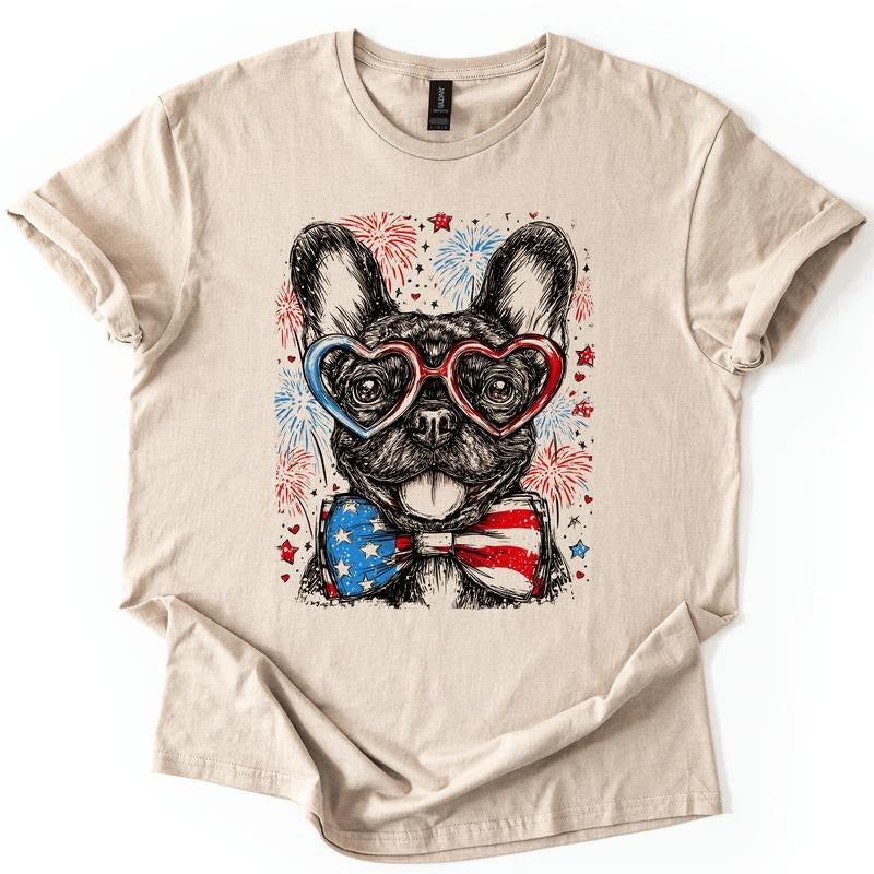 French Bulldog, Frenchie Patriotic Dog, USA, America, Pet Lover, 4th of July, Soft Style T-Shirt, Soft Style Tee, Women's Graphic Tshirt
