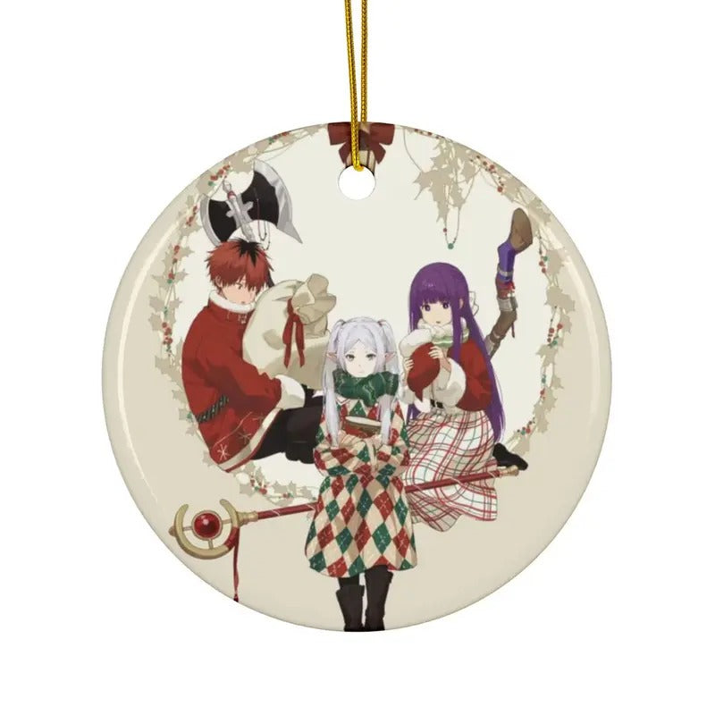 Frieren Elf Fern Stark Kawaii Chibi Anime Manga Xmas Christmas Ornament, Anime Fan Gift