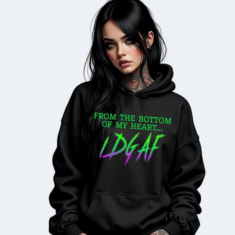 From the Bottom of My Heart IDGAF Heavyweight Hoodies for Men or Women Unique Green Graphic Design Casual Everyday Wear Pullover Tops Womenswear