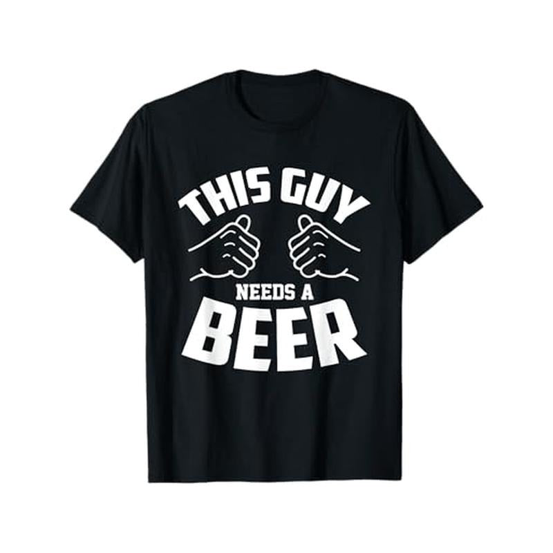 Funny 'This Guy Needs Beer' Graphic Tee - 100% Cotton, Breathable & Soft, Perfect for Summer Outdoors - Men's Casual Round-Neck T-Shirt made in usa