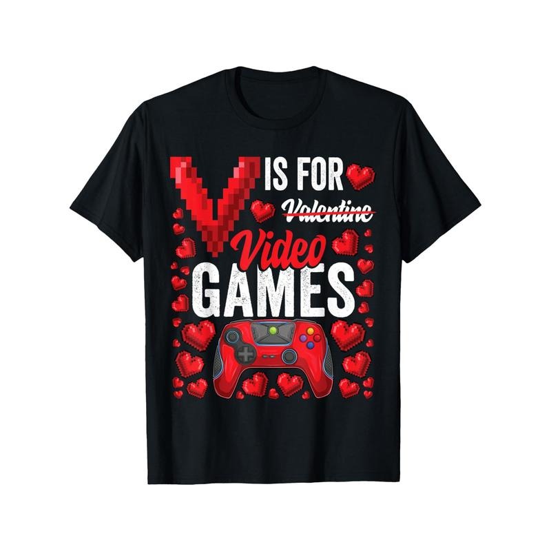Funny 'V Is for Video Games' Men's T-Shirt - 100% Cotton, Short Sleeve, Perfect Valentine's Day Gift for Boyfriend or Lover made in usa