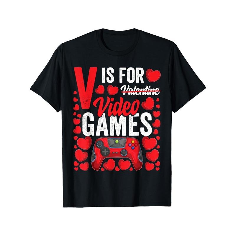 Funny 'V Is for Video Games' Men's T-Shirt - 100% Cotton, Short Sleeve, Perfect Valentine's Day Gift for Boyfriend or Lover made in usastyle{n002}2