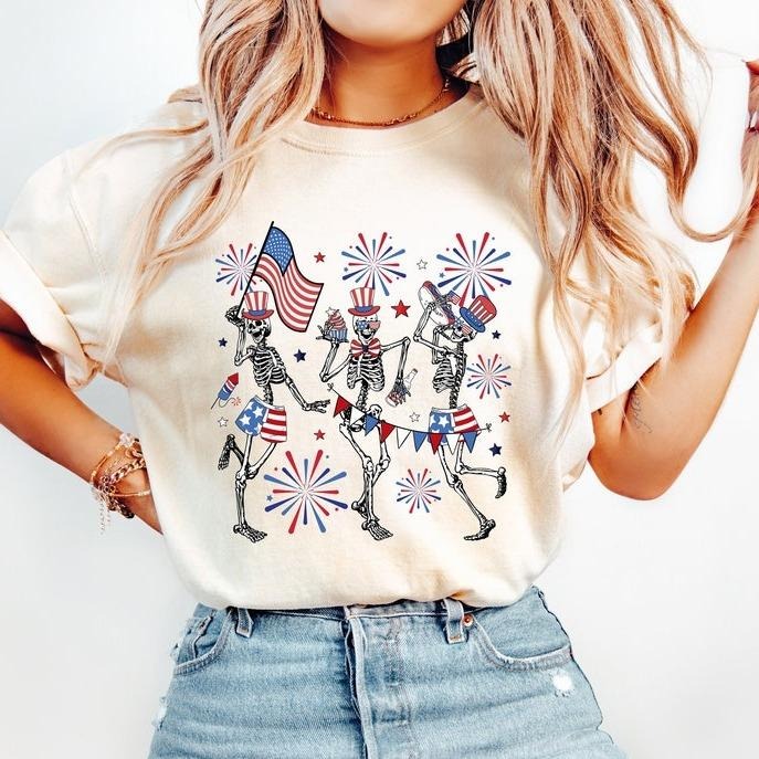 Funny 4th of July Shirt, America Shirt, Retro Shirt, USA Shirt, Dancing Skeleton Shirt, 4th of July Shirt Design, American Flag Shirt, Freedom, Memorial Day