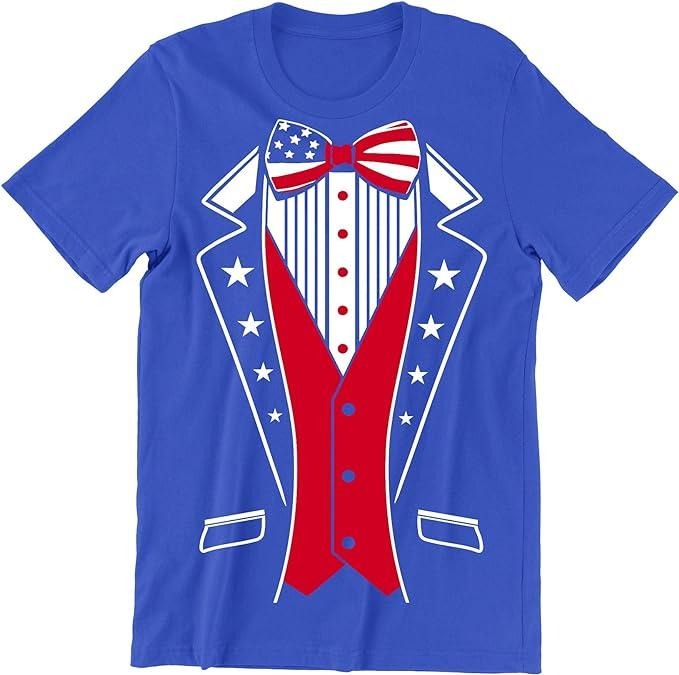 Funny 4th of July Shirts For Men, 4th of July USA Tuxedo Shirt for Men Funny Patriotic Men's T-Shirt Menswear Top Casual Cotton Basic Fashion